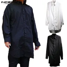 INCERUN, плащ в стиле панк, мужские рубашки, белые длинные топы с длинным рукавом, хип-хоп, Harajuku, мужская повседневная футболка, Camisas, одежда Hombre