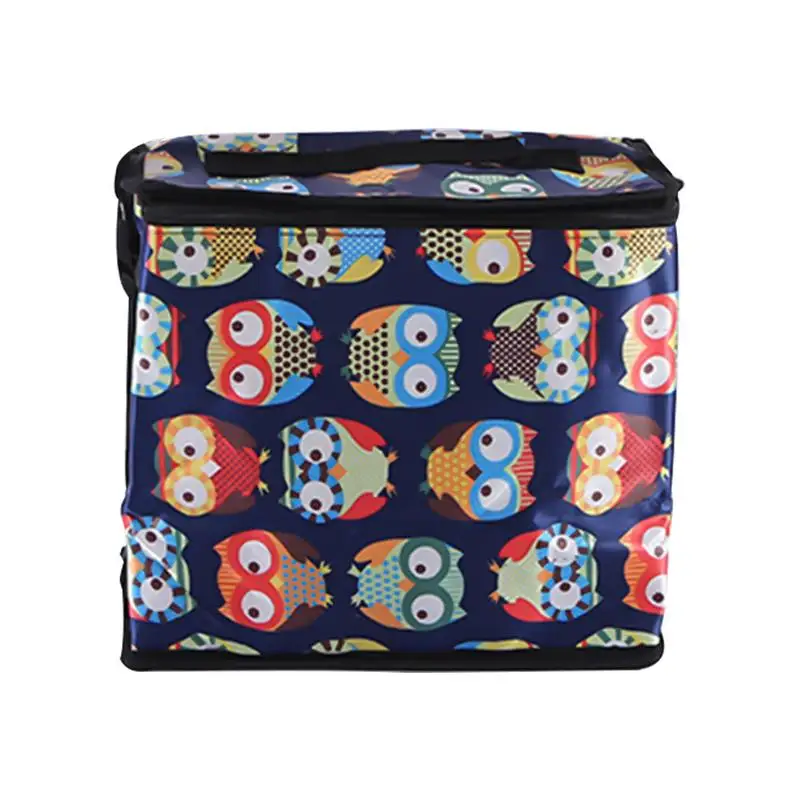 

Portable Lunch Bag Owl Pattern Color Print Fruit Fresh Ice Bag Double Zipper Office Lunch Bag Is Easy To Carry