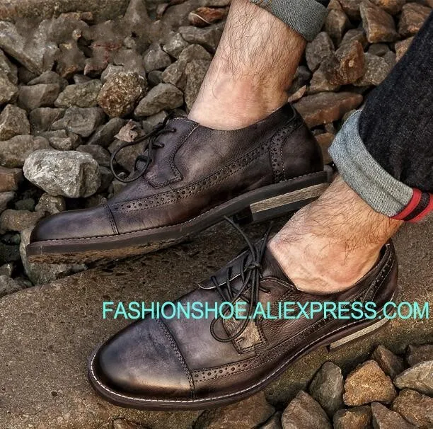 

British Leather Shoes Men Brogue Carved Oxfords Handmade Formal Business Shoes Big Size euro 46