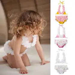 Милые для новорожденных детей маленьких обувь девочек цветочный Прозрачное Бикини Комплект младенцев купальник на бретельках купальный