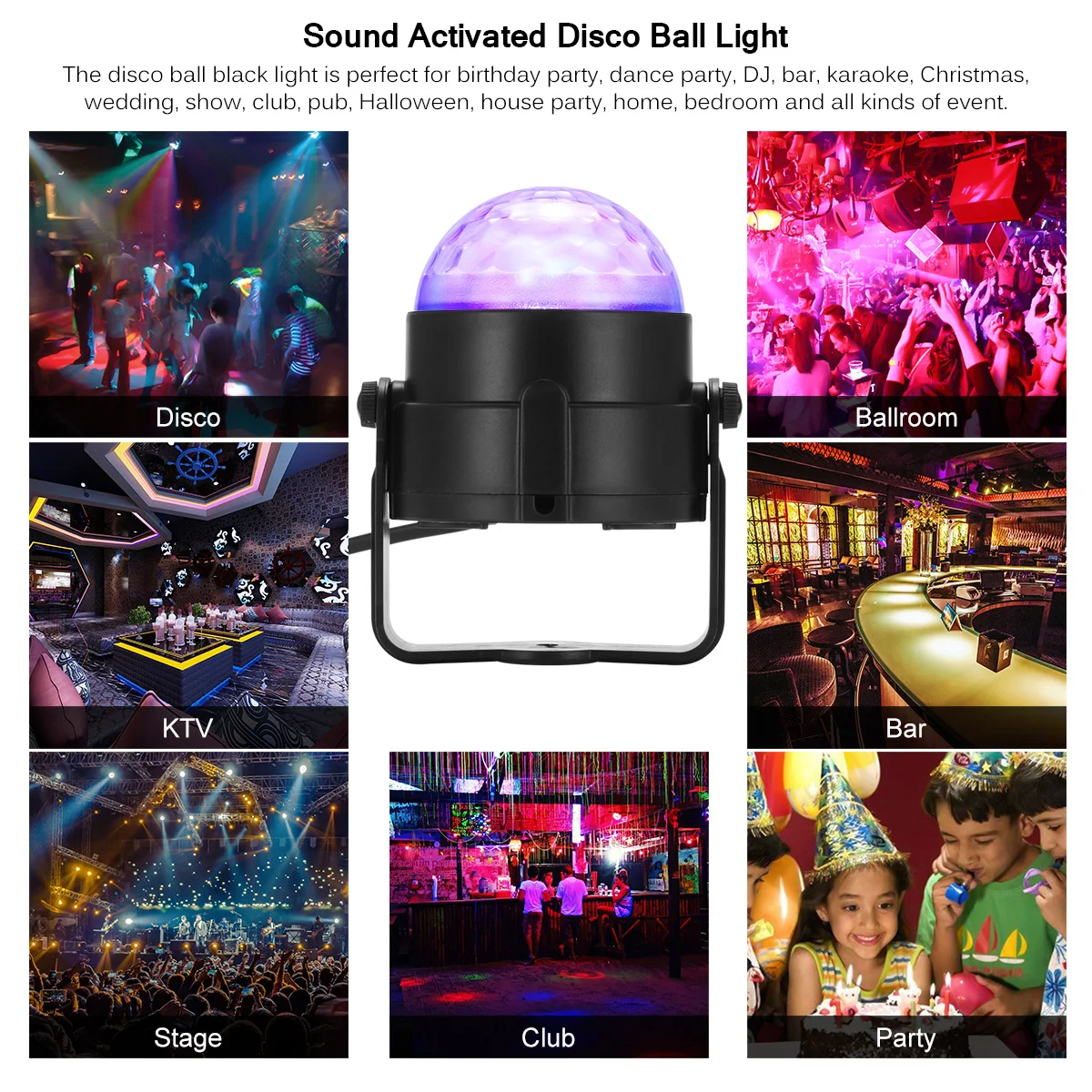 

Sound Activated Rotating Disco Ball Party Lights Strobe Light 3W RGB LED Stage Lights For Christmas Home KTV Xmas Wedding Show