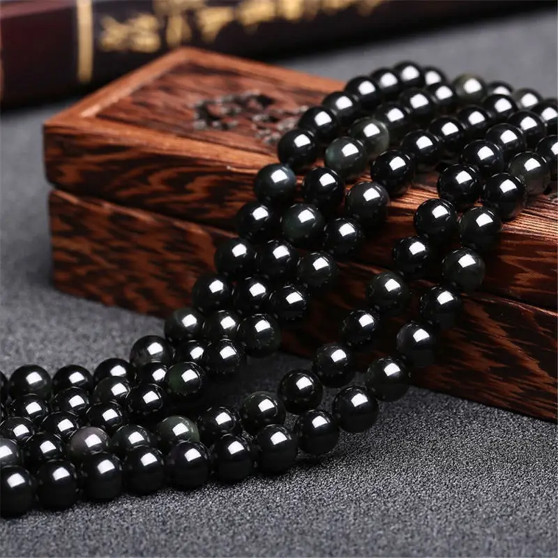 Natural Stone Genuine Black Obsidian Gem Beads For Jewelry Making 15&quot | Украшения и аксессуары