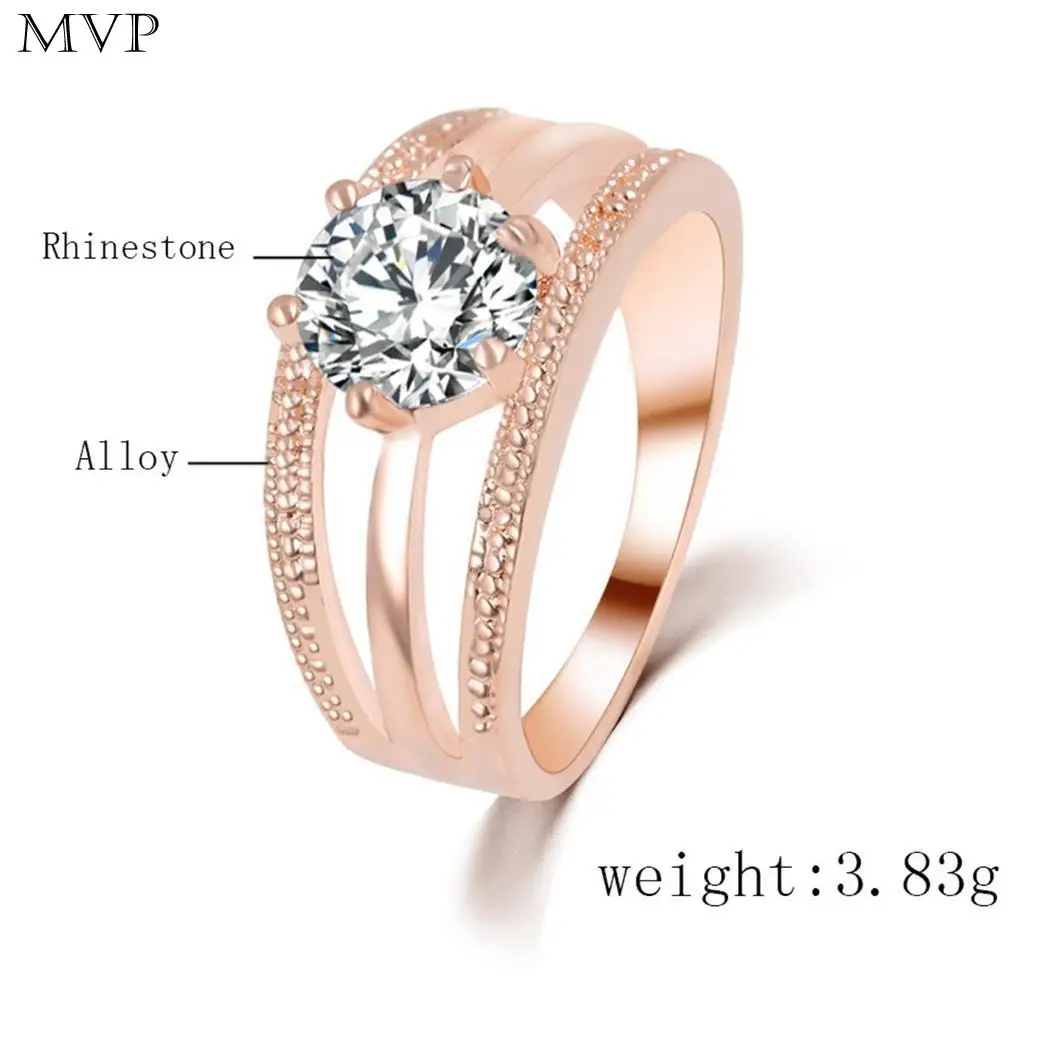 Women Fashion Personality Engagement Rhinestone Ring Wedding Jewelry Rose Gold Gift