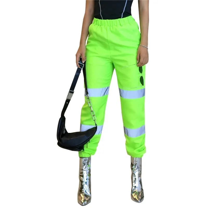MEIYANGYOUNG Fluorescent Green Patchwork Reflective Pants 2019 New Arrival Women Pants Fashion High Waist trousers Sweatpants MEIYANGYOUNG Fluorescent Green Patchwork Reflective Pants 2019 New Arrival Women Pants Fashion High Waist trousers Sweatpants