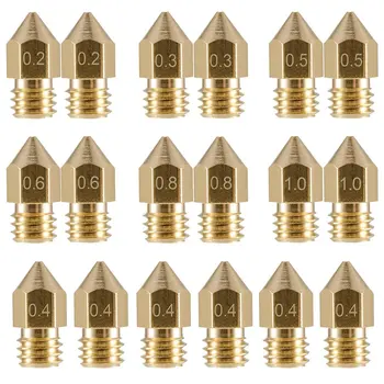 

18 Pcs 3D Printer Nozzles M6 Extruder Brass Nozzle Print Head (2x0.2mm+2x0.3mm+6x0.4mm+2x0.5mm+2x0.6mm+2x0.8mm+2x1.0mm) for MK