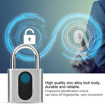 

3.4V-4.2V Smart Fingerprint Padlock Keyless Door Lock Waterproof Rechargeable Home Safety