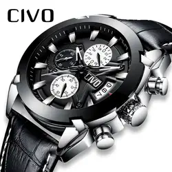 CIVO повседневное часы для мужчин Мода Дата календари Аналоговый кварцевые наручные часы водонепроницаемые хронограф кожа спортивные