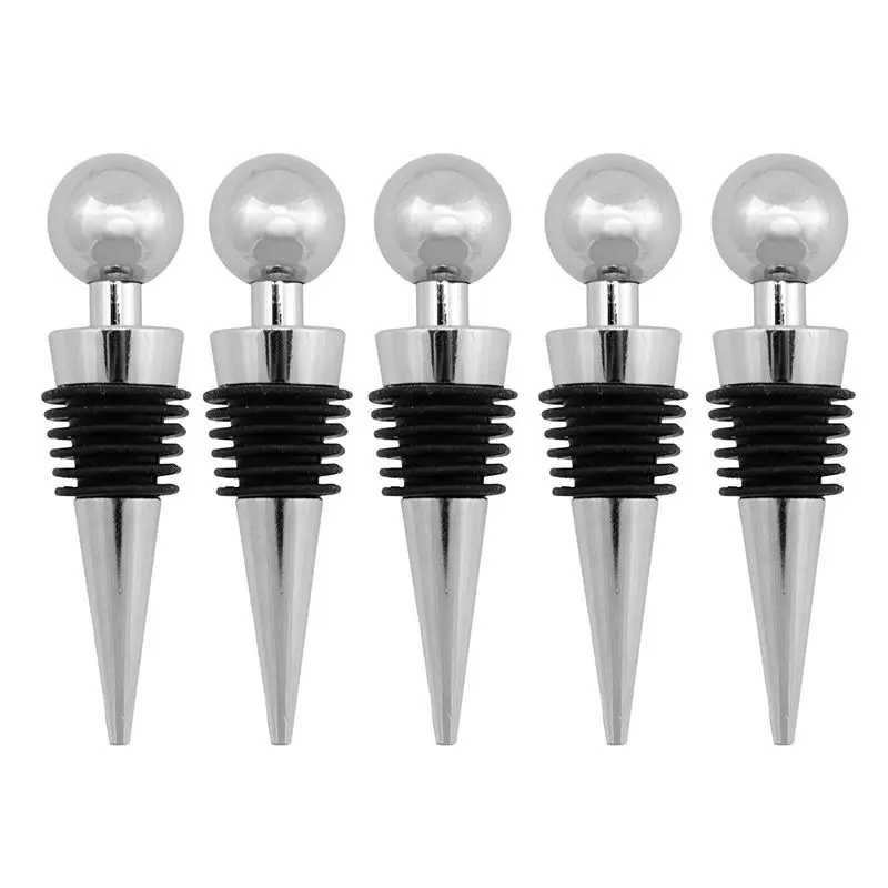 

Wine Caddy Stainless Steel Wine Bottle Stoppers Decorative Chrome Ball Design Set Of 5