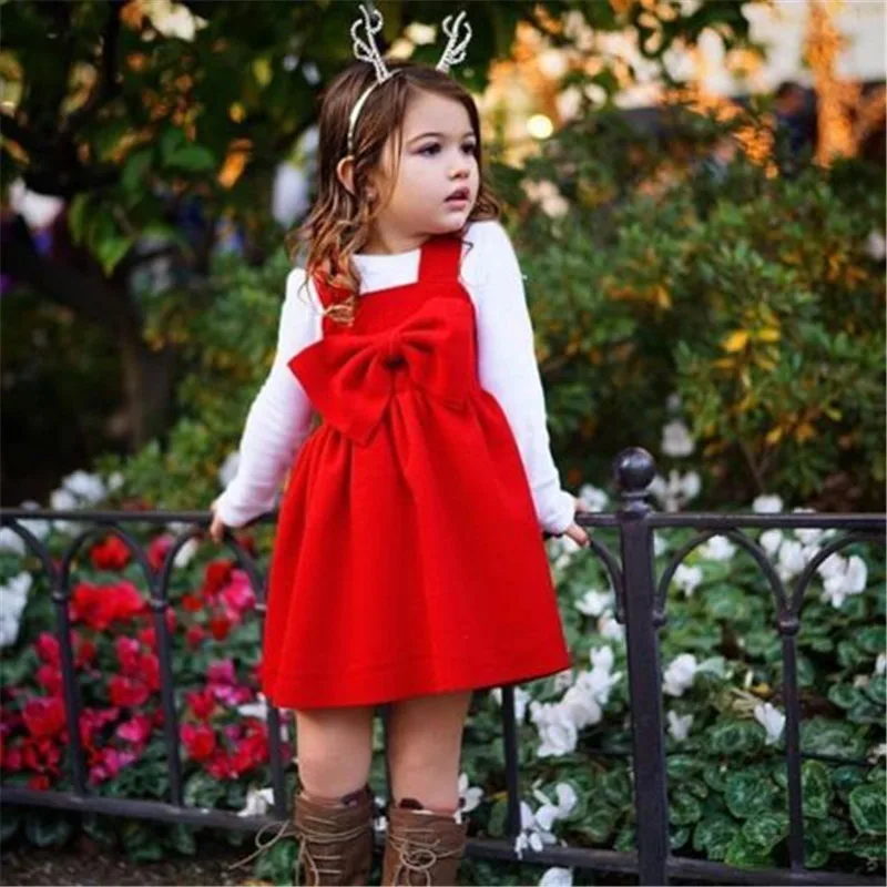 Fleece dress Kids Baby Girl Xmas Red Dress Princess Formal Party Tutu