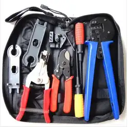 Солнечная набор инструментов A-K2546B-4 солнечный набор инструментов MC4 обжимной инструмент с зачистки кабеля, ножницы, MC4 гаечный ключ и