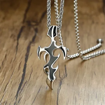 

Mens Vintage Tribal Fire Cross Pendant Charm Stainless Steel Punk Necklace Men Jewelry with 24 inch