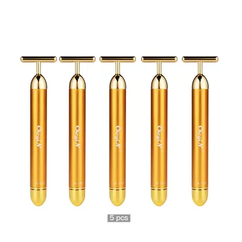 

5 Pcs Golden Facial Beauty Bar Electric Vibration Massage Roller Anti Aging Wrinkle Removal Energy Stick Face Slimming Wand 31
