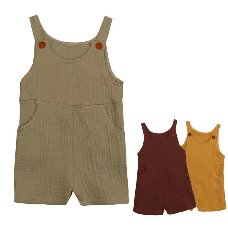 

Casual Newborn Kids Baby Boys Girls Solid Cotton Linen Romper Jumpsuit Summer Sleeveless Clothes Outfits 0-3Y