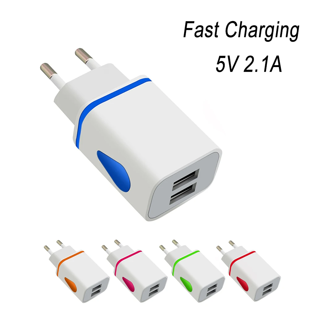 

5V 2.1A Charger 2 Port USB Dual Luminous EU Plug Fast Charging for iPhone Samsung Xiaomi Huawei Wall Phone Charge Power Adapter