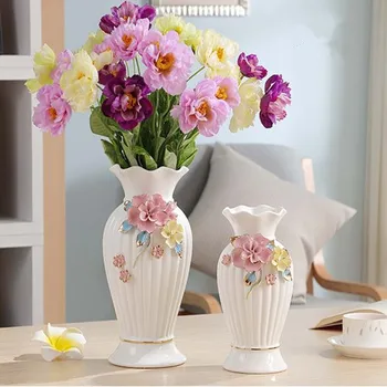 

European-style White Ceramic Vase, Creative Simple Modern Flower Living Room Table Dried Flowers Wedding Home Decoration