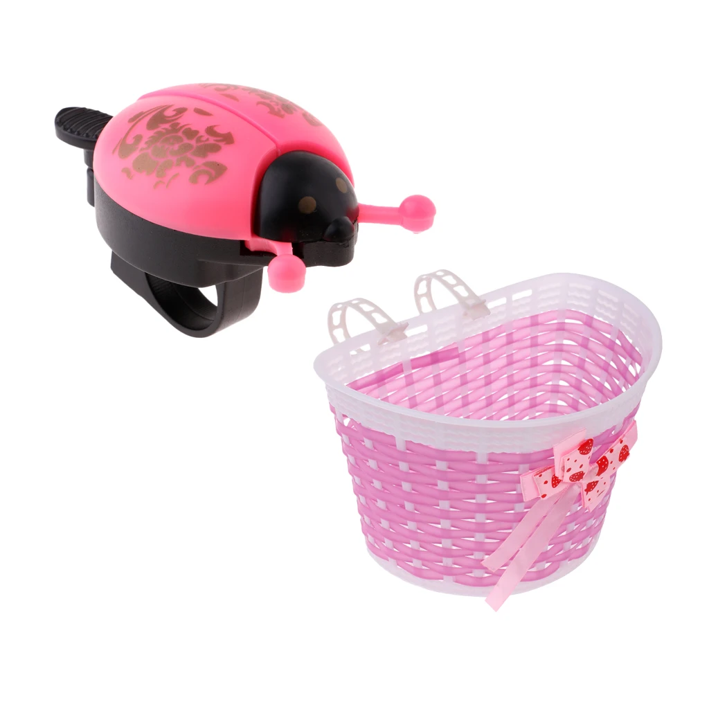 

2Pcs/Set Kids Bicycle Handlebar Front Bag Bike Flower Front Sopping Basket + Bell Horn Safety Ring for Children Girls Cycling