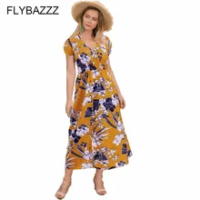 Women Sexy V Neck Bohemian Beach Dress Vintage Floral Print Dress Summer Button Pockets Split Dress Short Sleeve Long Sundress women 2019 summer polka dot vintage dress sexy deep v neck sleeveless party sundress elegant casual belt beach dress plus size