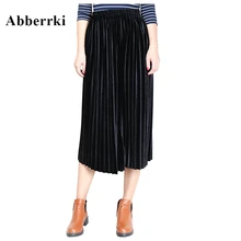 Европейская мода, женская Повседневная Длинная юбка с высокой талией, эластичная клетчатая юбка, бархатная Однотонная юбка миди для девочек, Femme