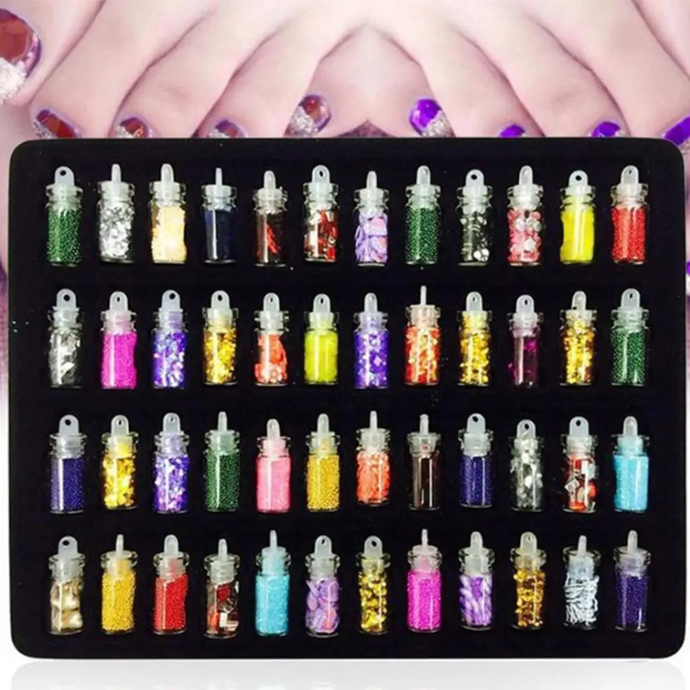 XY фантазии 48 бутылочки DIY 3D прозрачный арт для ногтей косметическая пудра блёстки блестящие украшения для маникюра Советы Комплект красота случайный стиль