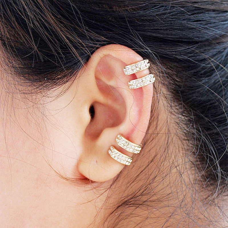 

Allergy Free Small Round 2 Rows Rhinestone Clip Earring Golden/Silvery Gifts Crystal 2018 New Arrival High Quality 1Pair Unique