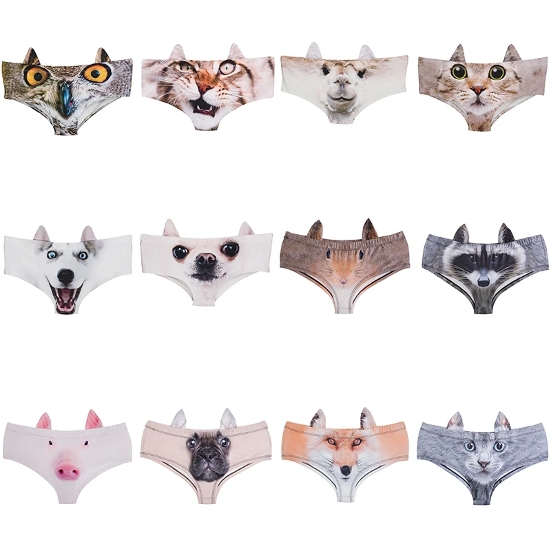 

Funny 3D Puppy Dog Cat Ears Sexy Hot Female Lingerie Briefs Kawaii Print Underwear For Women Cute Panties For Lady