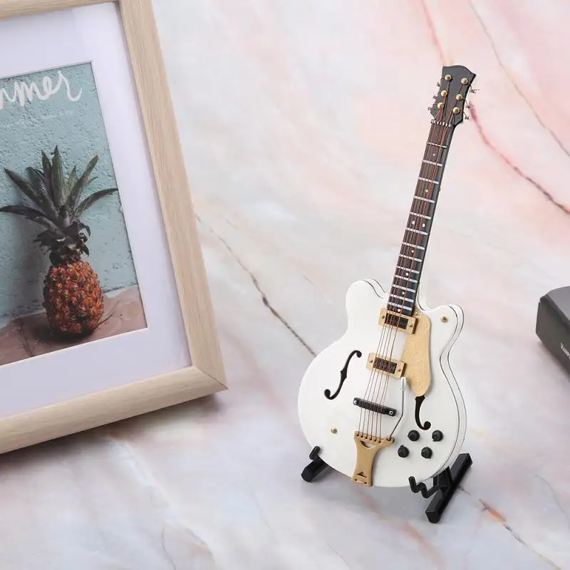 

5.5in White Miniature Electric Guitar Replica with Box Instrument Model Ornament Christmas Gift Newest Home Figurines Tools