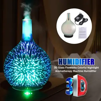 

Air Humidifier 3D LED Night Light Fireworks Glass Vase Aroma Essential Oil Diffuser Electric Ultrasonic Mist Maker For Home Room
