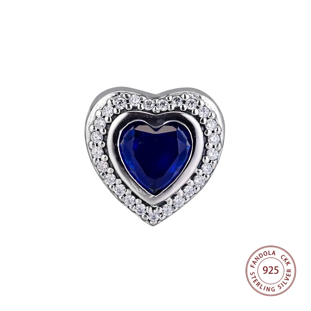 

Sparkling Night Blue Love Heart Charms 925 Sterling Silver Jewelry Fits Original Bracelet Crystals Beads for Women DIY Making