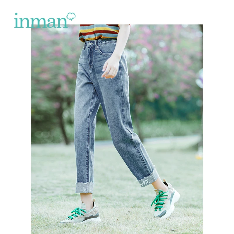 

INMAN Autumn Medium High Waist Slim Korean Fashion Casual All Matched Loose Women Jeans