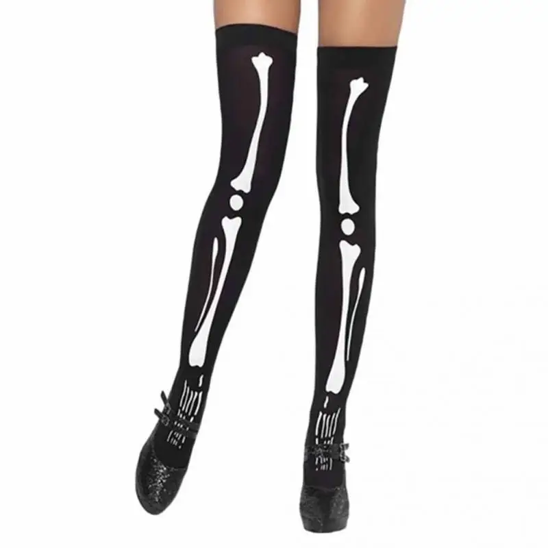 

Fashion Personality Skull Pattern Women Over Knee Long Socks Cosplay Dress Up Skull Printed Thigh High Socks Female #25