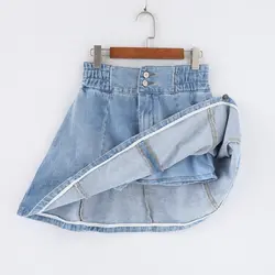 2019 Летняя женская трапециевидная Универсальная джинсовая мини-юбка с высокой талией джинсы синие карманы ковбойская юбка плюс размер 3XL
