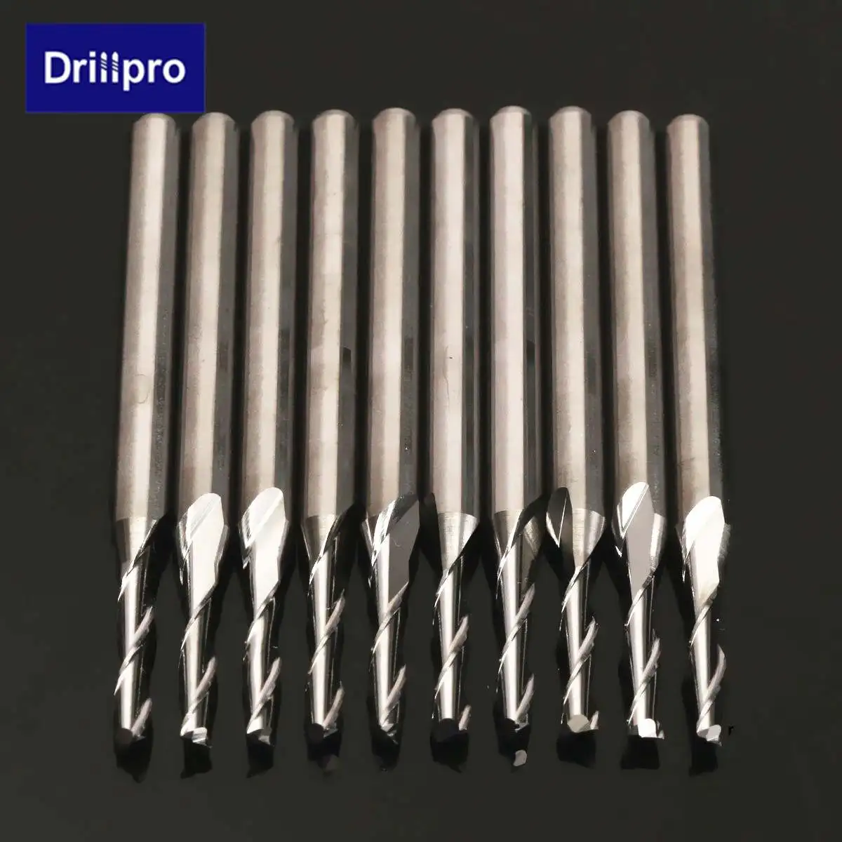 

Drillpro 10pcs 2.0mm 2mm 2 Flute Carbide Flat Nose End Mills Router Drill Bit 12mm CEL Tool Solid Carbide