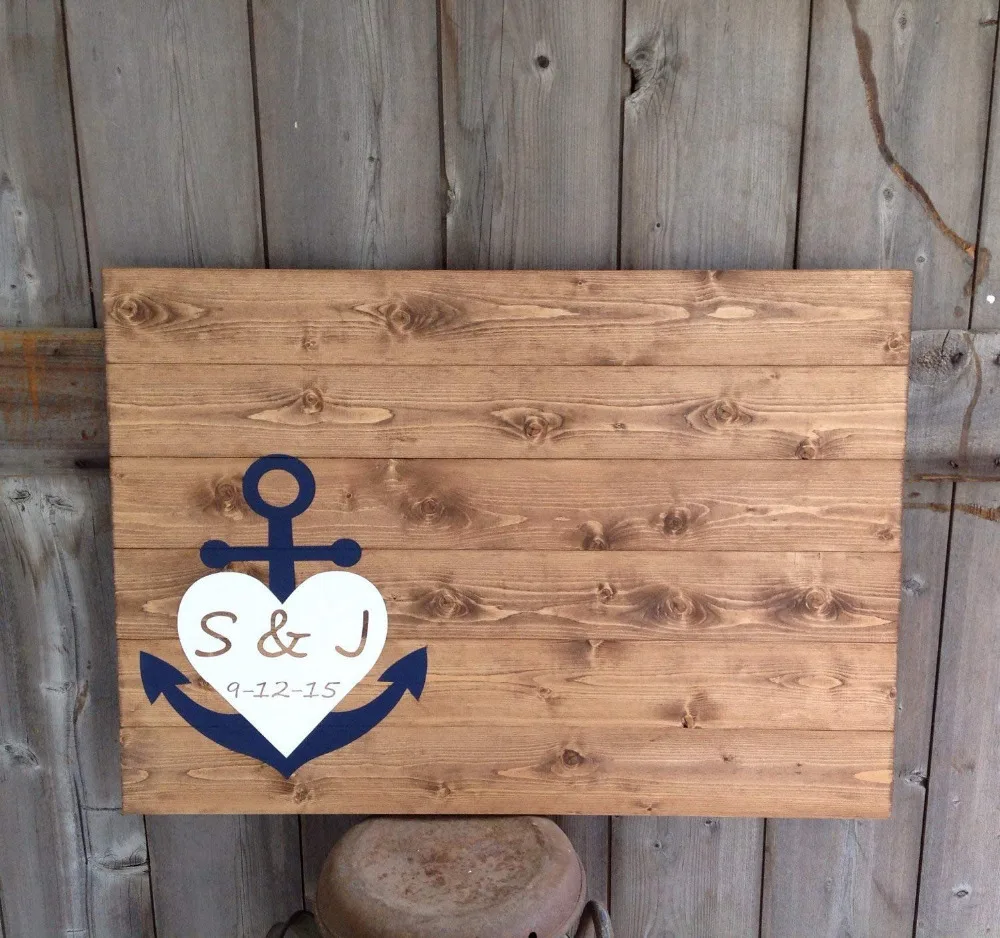 

Rustic Personalized Wedding Welcome Sign,Wood Wedding Guest Book Wedding Guestbook Wood Sign With Anchor Heart And Initials