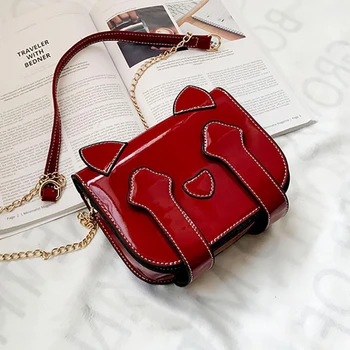 

New 2019 Cute Cat Small Messenger Shoulder Patent PU Leather Shoulder Crossbody Square Bag Tote Saddle Bucket Packet Satchel