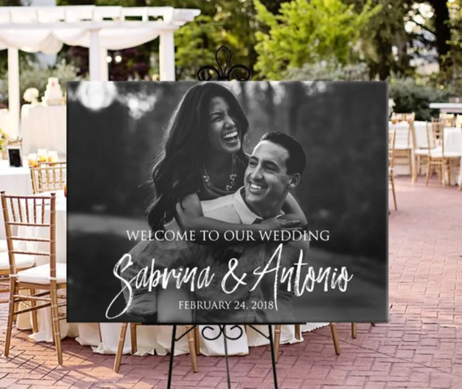 Prezzo Benvenuto Al Nostro Matrimonio Segno di Benvenuto Personalizzato Nome e la Data di nozze Rustico di Decorazione Guest Ingresso Segno di Benvenuto