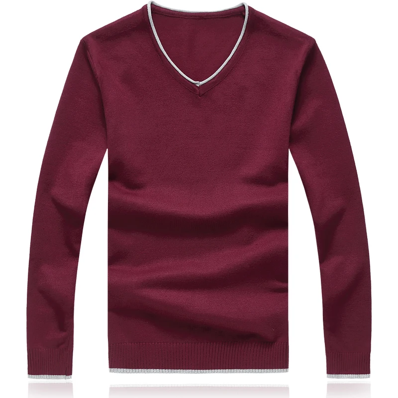 Осенний свитер мужской модный длинный рукав Тонкий Повседневный пуловер сплошной цвет трикотажные мужские свитера с v-образным вырезом одежда белый 4xl