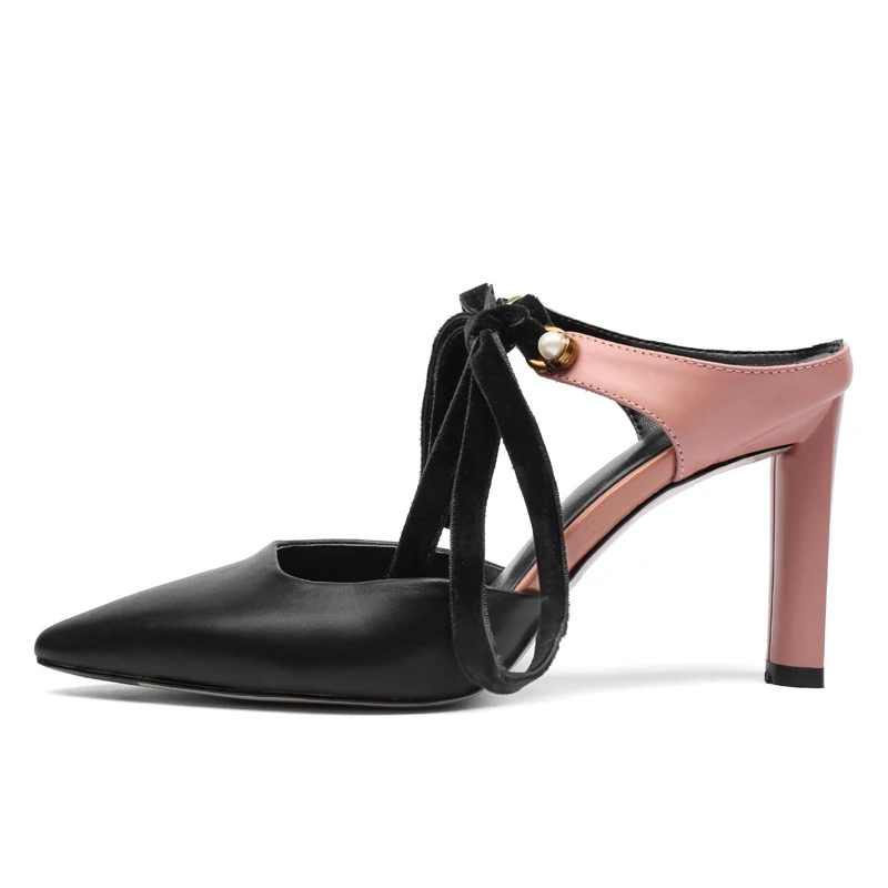 

Pointed-toe Women Sandals 8 CM High Heels Pink Leather Pumps Lace-up Stilettos Summer Dress Shoes Woman Box Packing C100