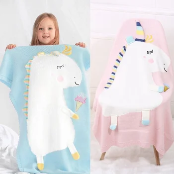 

Toddler Infant Baby Fleece Blanket Pram Crib Basket Blue Pink Unicorn 105x75cm
