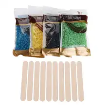 4 шт 100 г/пакет Депиляционная горячая пленка гранула твердого парафина воском 4 цвета в 1 без полосы приспособления для удаления волос+ 10 шт деревянные палочки для протирания