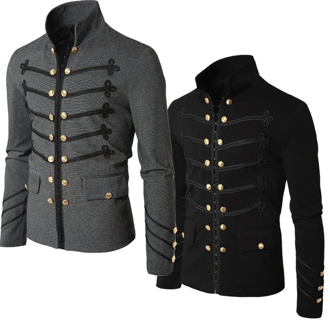 Online Vintage Herren Gothic Steampunk Militär Parade Jacke Slim Fit Tunika Rock Schwarz Armee Mantel Lange Hülse Männer Plus Größe Jacken
