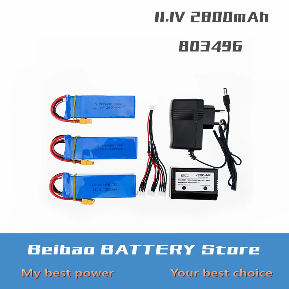 

2 or 3 pcs 11.1V 2800mah 30C Li-po Battery With Charger For Cheerson CX-20 CX20 RC Quadcopter Spare Parts Max Rate Toys Upgraded