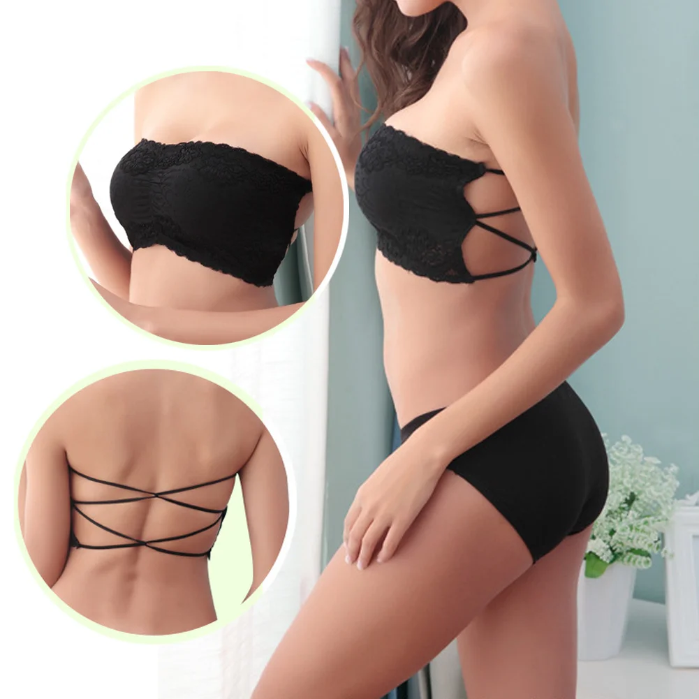 

Fashion Women Lace Strapless Tube Top Sexy Bra Crop Tops Blusa De Renda Padded Seamless Tube Bra Bralette Bandeau Top