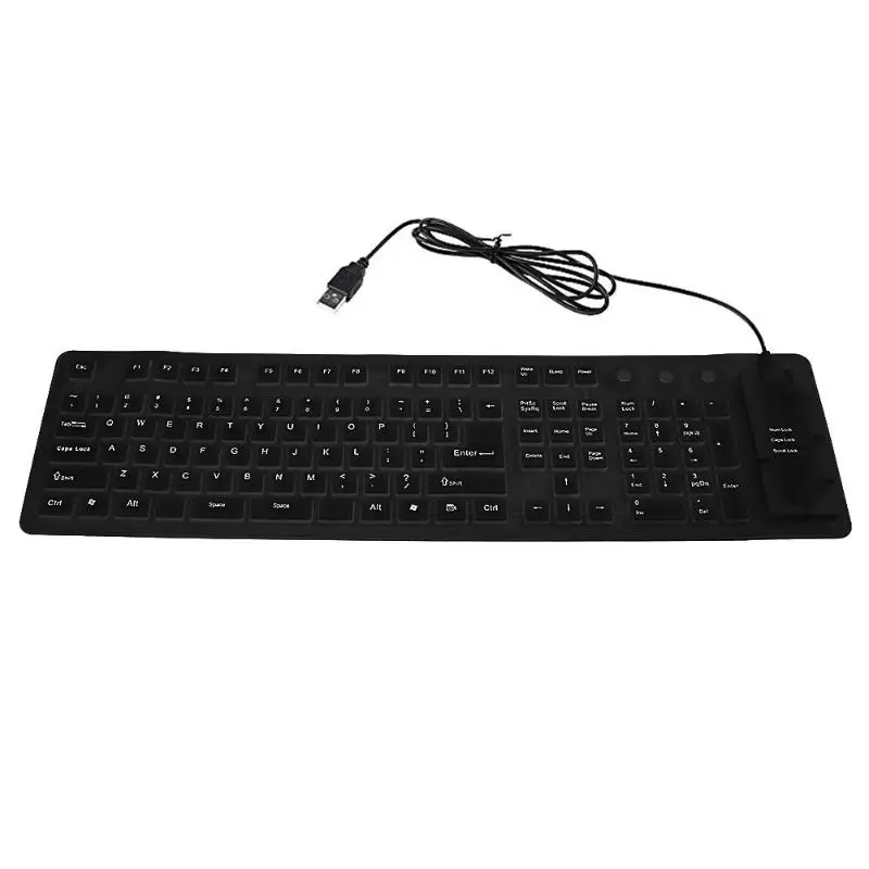 

109 Keys USB Silicone Rubber Mute Keyboard Universal Waterproof Flexible Foldable Keyboards for PC Black with Packaging Boxes