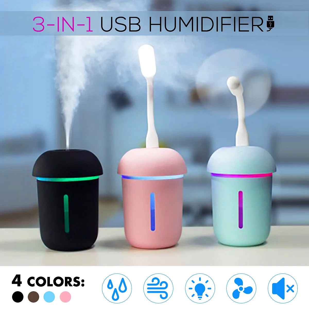

Newest Portable Mini USB Fan Air Humidifier Purifier Aroma Diffuser Atomizer Multifunctional Home Household Car Lamp Mist Maker