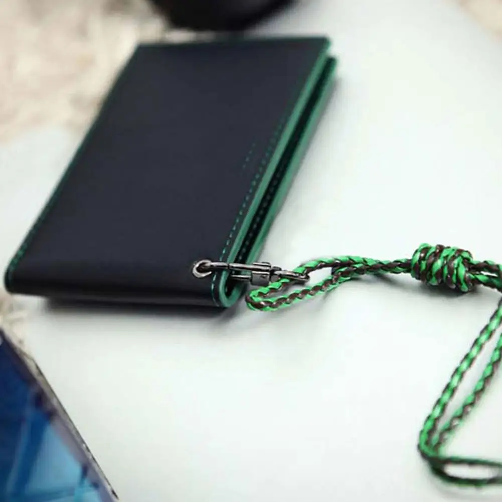 

Fashion Short Wallet Men Leather Unisex Coin Card Bag with Neck Hanging Rope