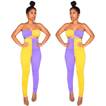 

Women Contrast Color Patchwork Tracksuit Crop Top and High Waist Pants Two Pieces Set Woman Sexy Club Suits Outfits