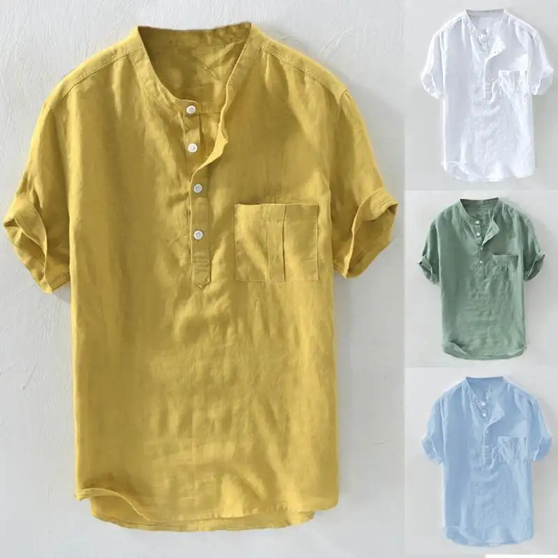 Camiseta Masculina, повседневные мужские рубашки, платье, рубашка с коротким рукавом, воротник Хенли, облегающие мужские топы, летняя пляжная одежда