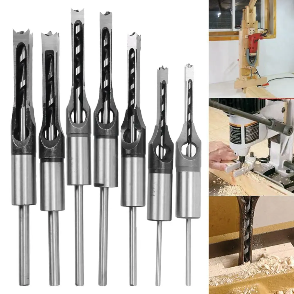  CNIM Hot 7pcs 1/4 to 1/2 Square Hole Drill Bit 45 Steel Mortising Drilling Woodworking Tools