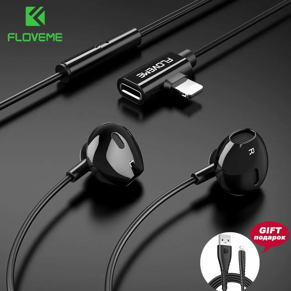 Наушники FLOVEME In Ear наушники с басами для зарядки Lightning 2 в 1 магнитом iPhone телефона