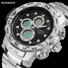 BOAMIGO Men Sports Watches Man Clock Stainless Steel Digital Analog Watch Quartz Luxury Brand Watch Men Waterproof Chronograph weide brand watches men 3atm waterproof analog digital quartz sports lcd high quality leather strap luxury watch stainless steel